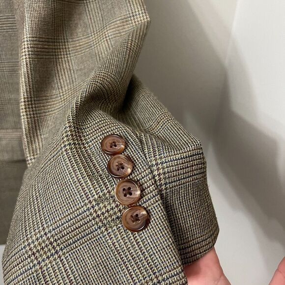 Ralph Lauren Men Brown Blazer 46R Tweed Plaid Wool Single Breast Silk Sport Coat - Picture 7 of 10